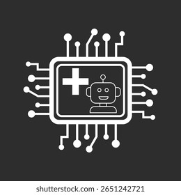 AI Healthcare Icon in black and white background – Smart Medical Intelligence Technology icon, Abstract Vector sign. Symbol, logo illustration. Vector graphics for Presentation and other