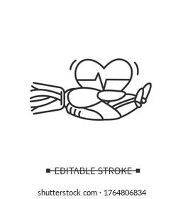 Ai In Healthcare Icon. Heart On Robot Hand. Line Concept Illustration For Digital Technology In Medicine And Medical Data Analysis Software. Editable Stroke Vector For Web And Bioinformatic Business 