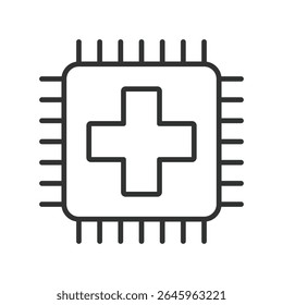 AI healthcare, icon in line design. Artificial-intelligence-health, ai-doctor, smart-medicine, medical-ai, health-technology, ai-diagnosis on white background vector. AI healthcare, editable stroke