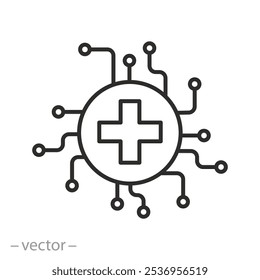 Ícono de la atención médica de AI, logotipo de la medicina de AI, futuras innovaciones médicas, símbolo de Web de línea delgada - Ilustración vectorial editable de trazo EPS10