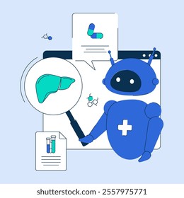 AI in healthcare, transforming patient care and medical solutions. AI research in internal organ analysis. Vector illustration