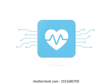 AI In Healthcare Vector Icon Concept. Artificial Neural Networks Are Used As Clinical Decision Support Systems For Medical Diagnosis - Heart Sound Analysis, Medical Record, Drug Creation, HIPAA