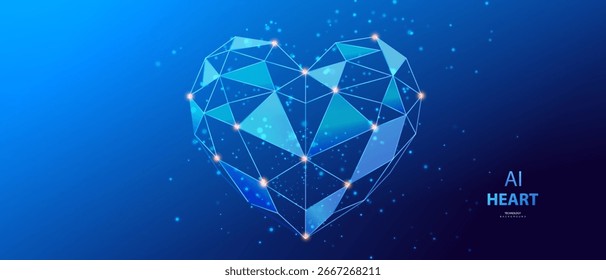 KI-Herz. Low-Poly-Stil. Ai futuristische Liebe Technologie Hintergrund. Vektor glücklich Valentinstag Banner.