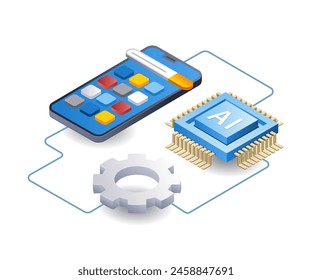 AI helps develop web applications technology infographics flat isometric 3d illustration