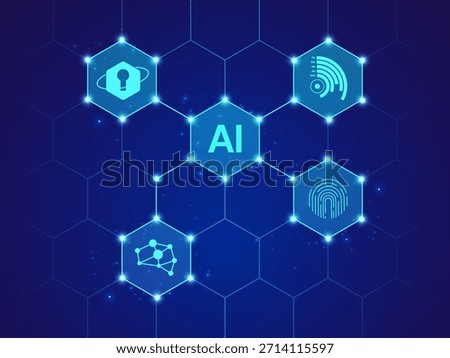 AI Hexagon Network Vector Background. Futuristic data structure connecting artificial intelligence, machine learning, and cyber security concepts. Perfect for technology and digital business solutions