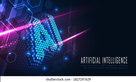 Ai hexagon text in futuristic concept suitable for future technology artwork , Responsive web banner