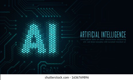 Ai hexagon text on circuit board in futuristic concept suitable for future technology artwork , Responsive web banner