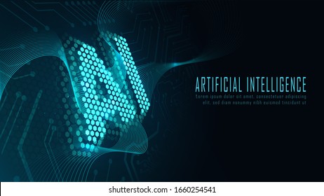 Ai hexagon text on circuit board in futuristic concept suitable for future technology artwork , Responsive web banner