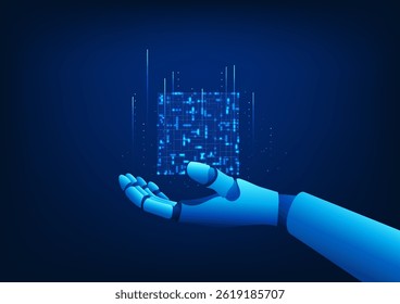 AI holding a processing box, representing the data management, analytical thinking, and intelligent decision-making power technology in the digital age,symbolizing the role of AI in driving innovation