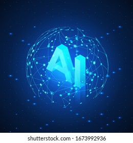 AI hologram in Global Network. Artificial intelligence isometric banner. AI header. Futuristic Technology background. Vector - Powered by Shutterstock - Get 15% off with code: PIKWIZARD15