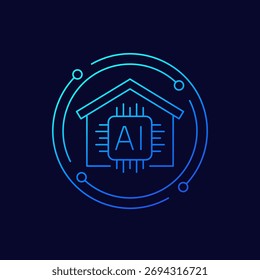 AI house icon, artificial intelligence for smart home system, linear design
