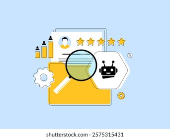 AI in HR - artificial intelligence for talent acquisition, employee analytics, automated recruitment, performance tracking and workforce management in digital workplace environment vector illustration