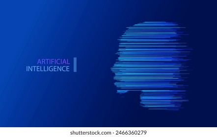 Ai human face technology background in neon lines style. Artificial Intelligence head vector design. Futuristic humanoid virtual innovation robot.	
