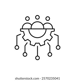 AI in human resources line icon design. Implementation AI in human resources. Peoples with gear and circuit line design