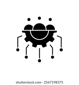 AI in human resources solid icon design. Implementation AI in human resources. Peoples with gear and circuit design