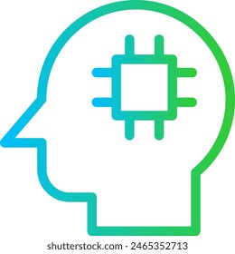 Icono de inteligencia artificial humanoide AI con gradiente azul y verde estilo de contorno. tecnología, ia, robot, futurista, máquina, cyborg, innovación. Ilustración vectorial
