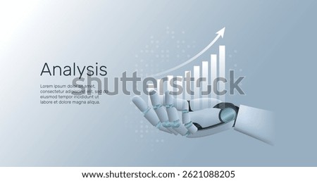 AI humanoid hand holding  transparent graph chart with up arrow, machine learning, Artificial Intelligence technology innovation background, Finance and stock market concept.