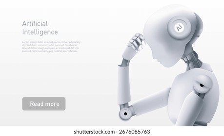 AI Humanoid Head Digital Brain Visualization For Neural Network Banner (Visualização Digital Do Cérebro Da Cabeça Humanoide De IA Para Banner De Rede Neural). Vetor EPS10