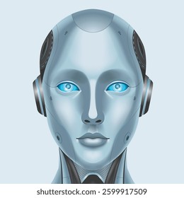 AI humanoid head front view, AI robot avatar, Concept of artificial intelligence, Future cybernetic technology concept, vector illustration
