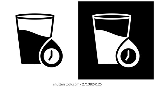 Ícone Do Lembrete De Hidratação Ai Definido Em Fundo Branco E Preto