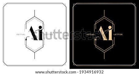 AI or IA initial letter and graphic name with polygonal frames and border, for Wedding couple logo monogram, with two colors variation designs with isolated black white backgrounds