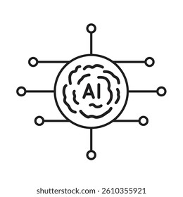 An AI icon in the abstract shape of a brain and its spheres of influence.