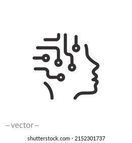 ai icon, artificial brain, circuit intelligent robot, future smart technology, machine tech, thin line symbol on white background - editable stroke vector illustration