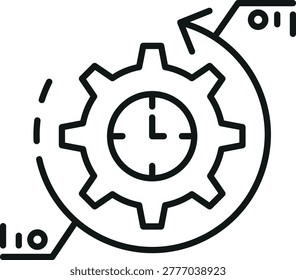 Ai icon automation clock gear workflow outline