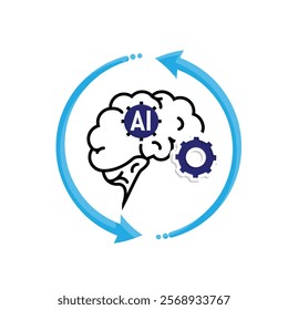 ai icon. brain and artificial intelligence with circle arrow. Brain design and chip in the middle. Education, technology. Mixed design style