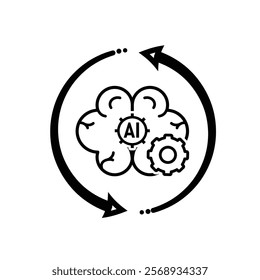 ai icon. brain and artificial intelligence with circle arrow. Brain design and chip in the middle. Education, technology. Line design style