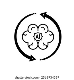 ai icon. brain and artificial intelligence with circle arrow. Brain design and chip in the middle. Education, technology. Line design style