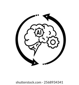 ai icon. brain and artificial intelligence with circle arrow. Brain design and chip in the middle. Education, technology. Line design style