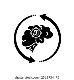 ai icon. brain and artificial intelligence with circle arrow. Brain design and chip in the middle. Education, technology. Solid design style