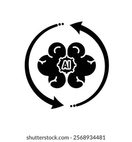 ai icon. brain and artificial intelligence with circle arrow. Brain design and chip in the middle. Education, technology. Solid design style