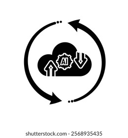 ai icon. Cloud Computing with arrow circle, icons include network, Download and Upload. for computers, technology. Solid design style. vector design template