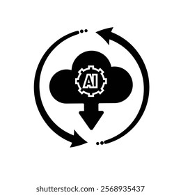 ai icon. Cloud Computing with arrow circle, icons include network, Download and Upload. for computers, technology. Solid design style. vector design template