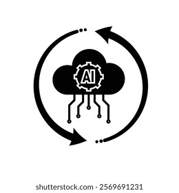 ai icon. Cloud Computing with arrow circle, icons include network, Download and Upload. for computers, technology. Solid design style. vector design template