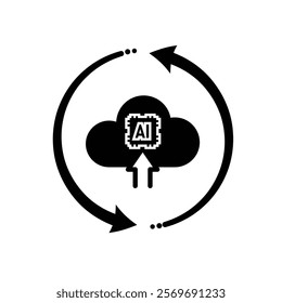 ai icon. Cloud Computing with arrow circle, icons include network, Download and Upload. for computers, technology. Solid design style. vector design template