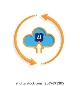 ai icon. Cloud Computing with arrow circle, icons include network, Download and Upload. for computers, technology. colored flat design style. vector design template