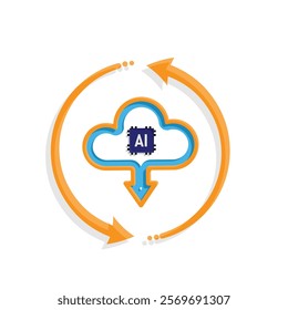 ai icon. Cloud Computing with arrow circle, icons include network, Download and Upload. for computers, technology. colored flat design style. vector design template