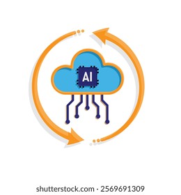 ai icon. Cloud Computing with arrow circle, icons include network, Download and Upload. for computers, technology. colored flat design style. vector design template