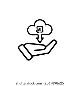 ai icon. Cloud Computing in hand, Outline icons include network, Download and Upload. for computers, technology. Line design style. vector design template