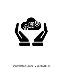 ai icon. Cloud Computing in hand, Outline icons include network, Download and Upload. for computers, technology. Solid design style. vector design template