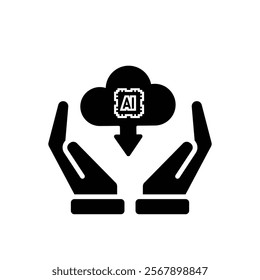 ai icon. Cloud Computing in hand, Outline icons include network, Download and Upload. for computers, technology. Solid design style. vector design template