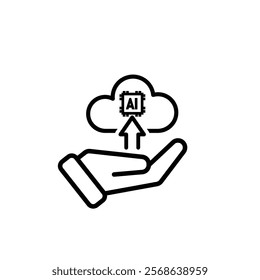 ai icon. Cloud Computing in hand, Outline icons include network, Download and Upload. for computers, technology. Line design style. vector design template