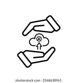 ai icon. Cloud Computing in hand, Outline icons include network, Download and Upload. for computers, technology. Line design style. vector design template