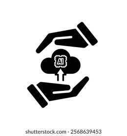 ai icon. Cloud Computing in hand, Outline icons include network, Download and Upload. for computers, technology. Solid design style. vector design template