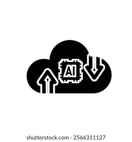 ai icon. Cloud Computing, Outline icons include network, Download and Upload. for computers, technology. Solid design style. vector design template