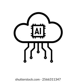 ai icon. Cloud Computing, Outline icons include network, Download and Upload. for computers, technology. Line design style. vector design template