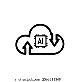 ai icon. Cloud Computing, Outline icons include network, Download and Upload. for computers, technology. Line design style. vector design template